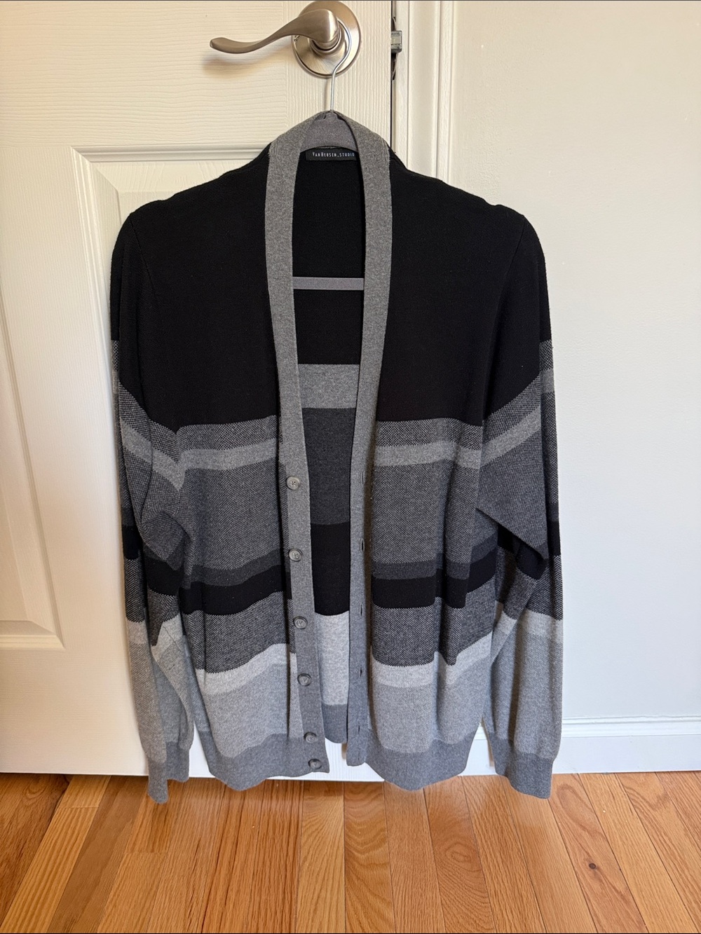 Van Heusen Men’s Black and Gray Striped Shawl Cardigan